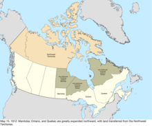 In 1912, the south-eastern portions of the Northwest Territories were transferred to various provincial jurisdictions. After this, the territory remained the same size from 1912 to 1999. Canada change 1912-05-15.png