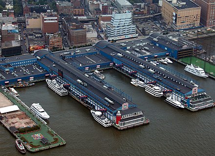 Chelsea Piers, on the West Side of Manhattan, jutting into the Hudson River