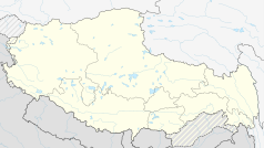 Mapa konturowa Tybetańskiego Regionu Autonomicznego, na dole znajduje się punkt z opisem „Taszilunpo”
