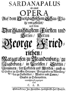 Титульный лист либретто оперы «Сарданапал[de]», единственной сохранившейся оперы композитора Кристиана Людвига Боксберга[de]