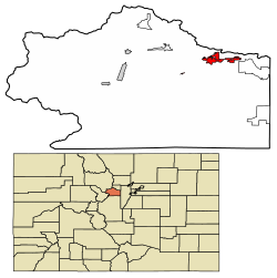 Location of the City of Idaho Springs in Clear Creek County, Colorado.