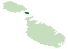 Mapa maltských ostrovů, zvýrazněné Comino