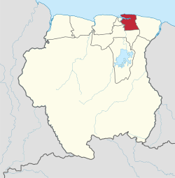 Map of Suriname showing Commewijne district