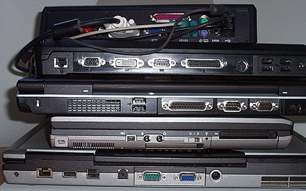 Examples of computer connector sockets on various laptops