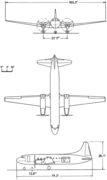 3-view line drawing of the Convair R4Y-2 Samaritan.