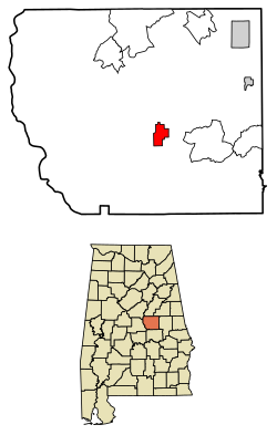 Location of Rockford in Coosa County, Alabama.