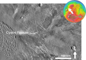 Cyane Fossae in a picture from THEMIS