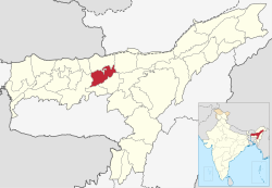 Darrang district's location in Assam