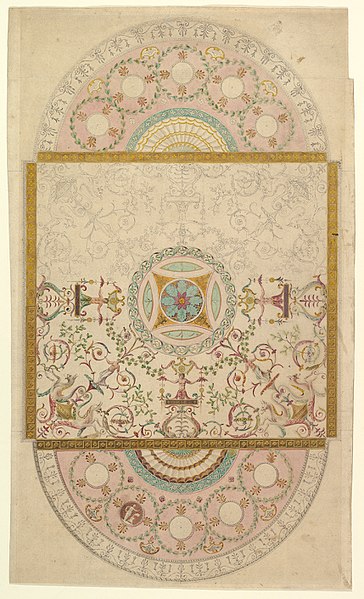 File:Design for a Ceiling with Square Central Compartment and Semicircular Ends, the Ornament of Foliage and Grotesque Motifs MET DP821146.jpg