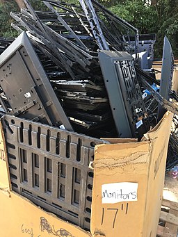 Discarded leftover e-waste parts in Hong Kong