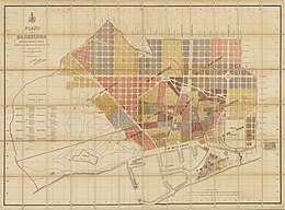 Map of Barcelona divided into districts and neighborhoods approved in session of 31 October 1878, anonymous engraving. Distritos BCN 1878.jpg