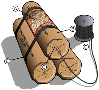 Explosive device device that relies on the exothermic reaction of an explosive material to provide a violent release of energy