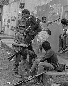 FMLN-ERP combatants Perquin 1990; Shortly During a combat amid a spiral of violence that caused more than 75,000 civilian victims. ERP combatants Perquin 1990 37.jpg