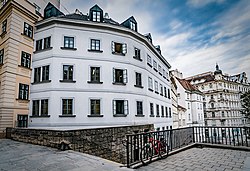 The facade of the ESR as seen from the Maria am Gestade church. ESR Office Vienna Am Gestade.jpg