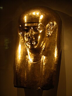 Egyptian funerary mask at the times of 30th dynasty (Gulbenkian Museum).jpg