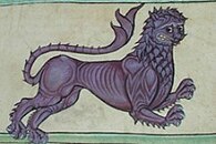 The purple lion emblem displayed in the Tumbo A. Emblem of the kingdom of Leon of Alfonso IX of Leon.jpg