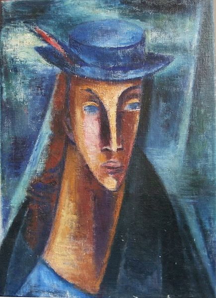 File:Ernst Wolfhagen - Frau mit Blauem Hut und Roter Feder 1949.jpg