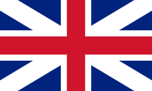 Rødt kors med hvid kant over en hvid saltire og mørkeblå baggrund.