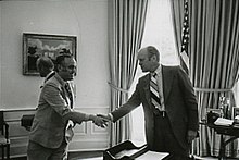 Novak greeting President Gerald Ford in 1975