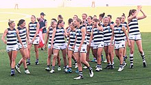 Geelong AFLW team celebrate win 2019.jpg