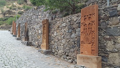 Copies of khachars at the Armenian cemetery in Julfa, Nakhichevan destroyed by Azerbaijan