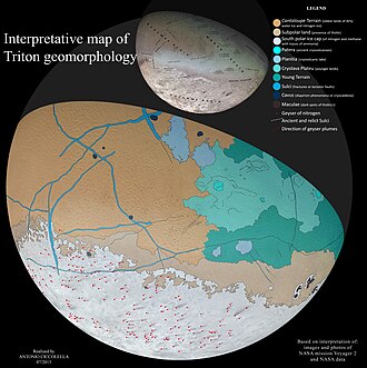 Geological map of Triton, with some major surface features labelled in the upper map Geology of Triton.jpg