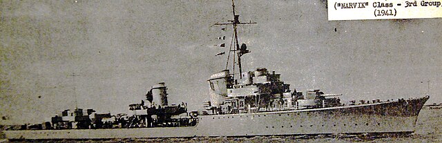 Narvik-class destroyer, starboard view, 1941