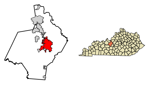 Location of Elizabethtown in Hardin County, Kentucky.