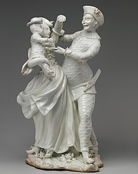 Harlequin Family, 1740–1745, based on a Meissen group, one of the "factory's finest achievements"[14]