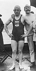 Taylor with coach at 1908 Olympics