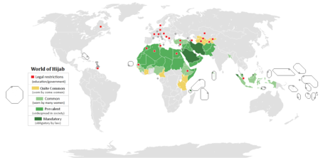 Propagation dans le monde du voile islamique et les pays où son utilisation est interdite dans certains lieux publics