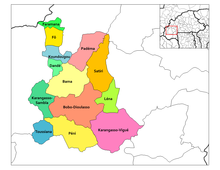 Location of the 13 departments (or communes) in Houet Province. Houet departments.png