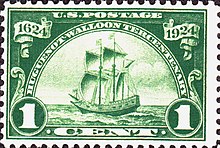 The one cent stamp issued by the United States Post Office Department for the anniversary displays a design similar to the half dollar's reverse. Hugo-sail1.jpg