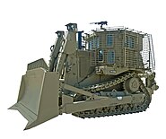 An armored IDF Caterpillar D9R bulldozer, nicknamed "דובי" (Teddy bear) in Israel. Its armor allows it to work under heavy fire.