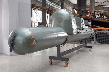 Manned torpedo, called Maiale, at the Museo nazionale della scienza e della tecnologia Leonardo da Vinci of Milan.