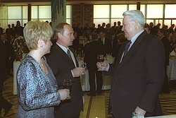 Lyudmila Putina, Vladimir Putin and Boris Yeltsin after the inauguration. Inauguration of Vladimir Putin 7 May 2000-12.jpg