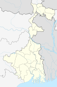 Mapa konturowa Bengalu Zachodniego, u góry nieco na prawo znajduje się punkt z opisem „Siliguri”