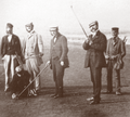 Fairlie (second from right) in a foursomes match played at Scotscraig Golf Club in Tayport, circa 1852 date QS:P,+1852-00-00T00:00:00Z/9,P1480,Q5727902