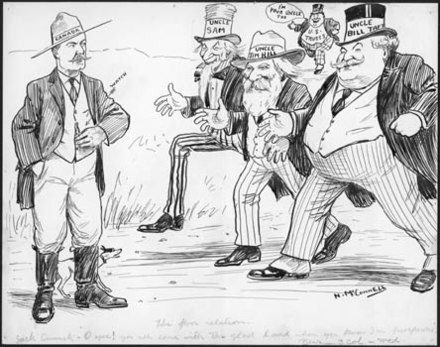 Newton McConnell cartoon showing Canadian suspicions that Taft and others were only interested in Canada when prosperous
