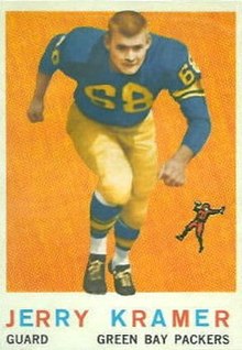 A playing card showing Jerry Kramer in his uniform running
