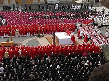 Cardinals, bishops and priests attending the funeral of Pope John Paul II John Paul II funeral long shot.jpg