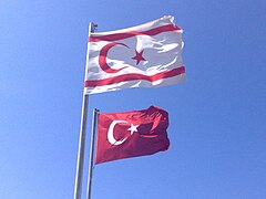 Northern Cyprus and Turkey flags are always flying side by side against each other.