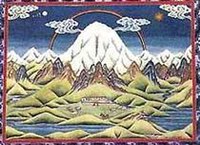 O monte Kailash. Thangka tibetano.