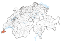 मानचित्र जिसमें जनीवा कैन्टन République et Canton de Genève Canton of Geneva हाइलाइटेड है