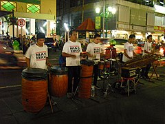 Angklung toel performance in Malioboro street in Yogyakarta.