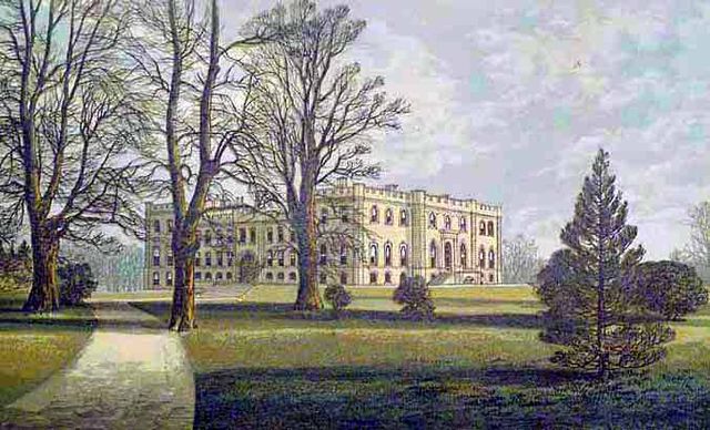 Illustration of Kimbolton Castle in 1880, which shows the present mansion as rebuilt between 1690 and 1720