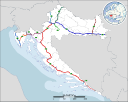 Map of the Croatian motorway network in 2022 Kroatien Autobahnen (aktueller Stand) hr.svg