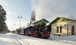 Lößnitzgrundbahn am Bahnhof Moritzbur, Deutschland