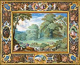Пейзаж с историей Венеры и Адониса. 1589. Пергамент, гуашь, золочение. Центр Гетти, Лос-Анджелес