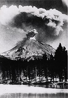 Lassen Peak eruption from Reflection Lake, 1915